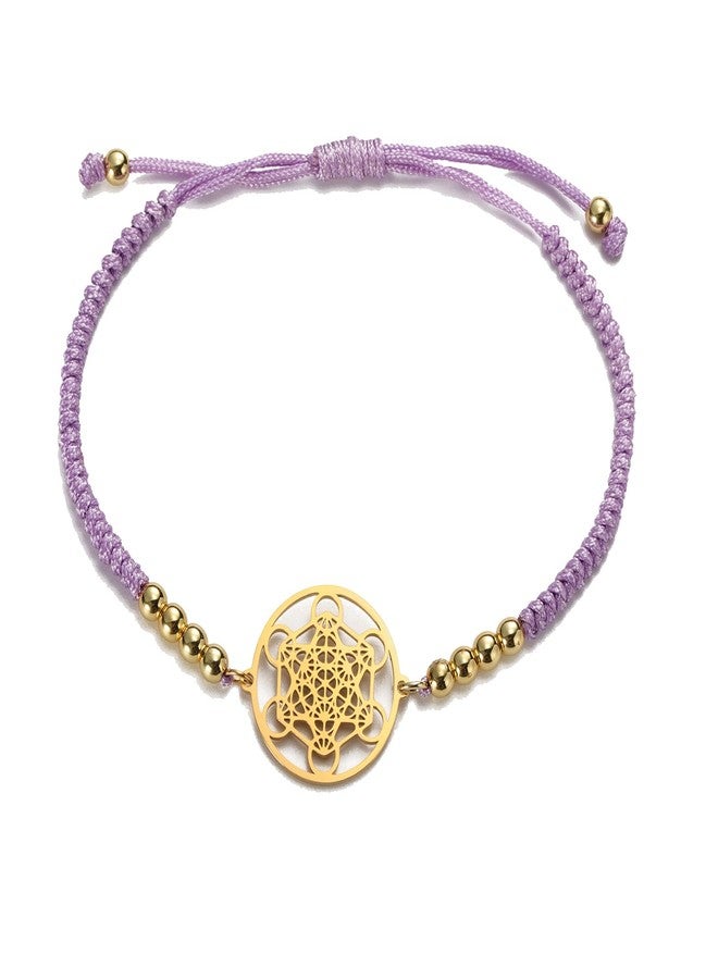 UNIFT Metatron's Cube Bracelet for Women Men Stainless Steel Sacred Geometry Style Seals of Archangel With a Bead Colorful Weave Adjustable Bracelet Talisman Jewelry (gold-P) - Image 1